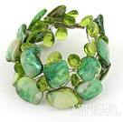 Apple Green Crystal and Shell Wire Wrapped Bracelet with Magnetic Clasp