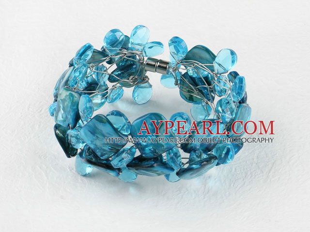 Crystal Sea chute de bleu et bracelet en shell avec fermoir magnétique