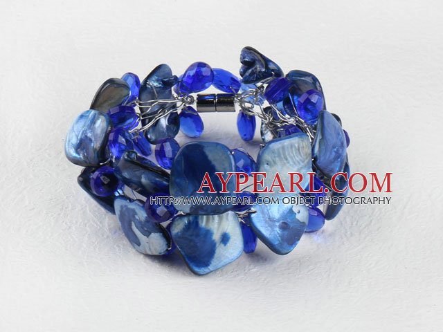 cristal bleu et bracelet shell avec fermoir magnétique