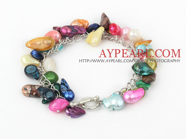 dyed colorful  pearl and shell bracelet with toggle clasp 