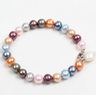 Sommer Stil Multi Color naturlig ferskvann perle armbånd med Pearl sjarm og hjerte Clasp
