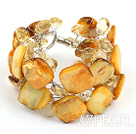 Yellow Crystal and Shell Wire Wrapped Bracelet with Magnetic Clasp