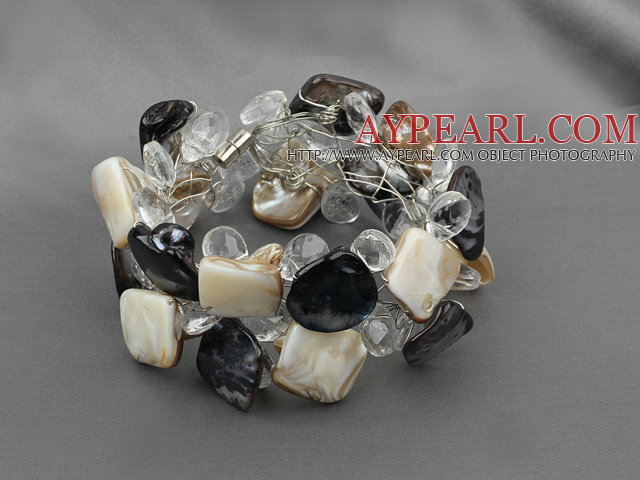 claire comme du cristal noir et bracelet en coquille brune avec fermoir magnétique