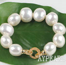 high quality egg shape white sea shell beads bracelet with gold plated clasp