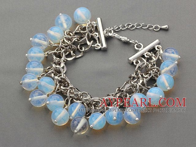 White Series 10mm Round Opal Crystal Bracelet with Metal Chain