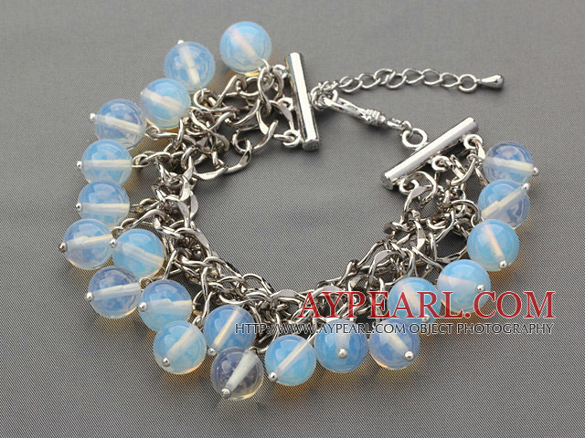 Hvit Series 10mm Round Opal Crystal armbånd med Metal Chain