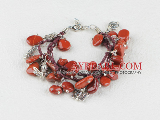 röd jaspis och fjäril charm armband med utdragbara kedja