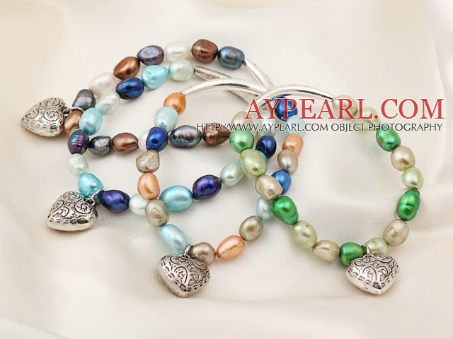 4 pcs Nice Single Strand Multi Color Baroque Freshwater Pearl Bracelet with Tibet Silver Accessory