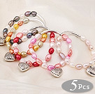 5 pcs Nice Single Strand Multi Color Baroque Freshwater Pearl Bracelet with Tibet Silver Accessory