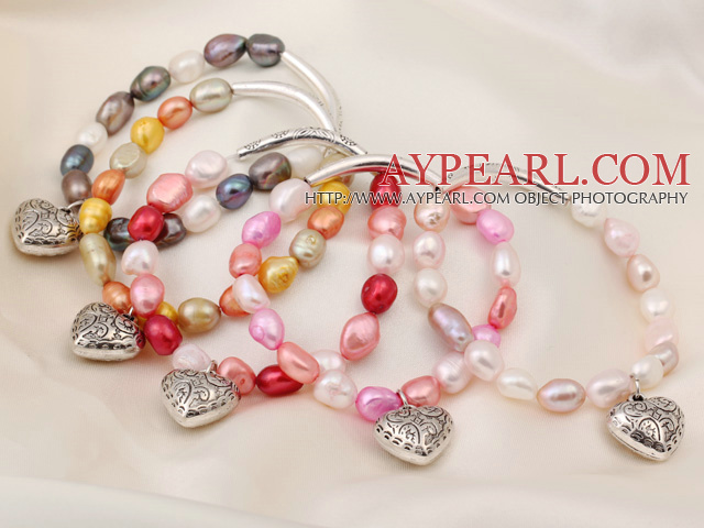 5 pcs Nice Single Strand Multi Color Baroque Freshwater Pearl Bracelet with Tibet Silver Accessory