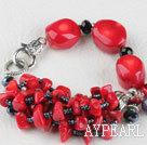 7,9 pouces Bracelet corail rouge cristal noir avec mousqueton grande