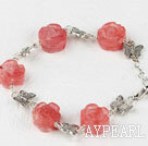 cherry quartze carved flower tibet silver butterfly bracelet with extendable chain