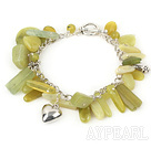 Fashion Loop Chain Multi Lemon Jade And Heart Charm Bracelet With Toggle Clasp