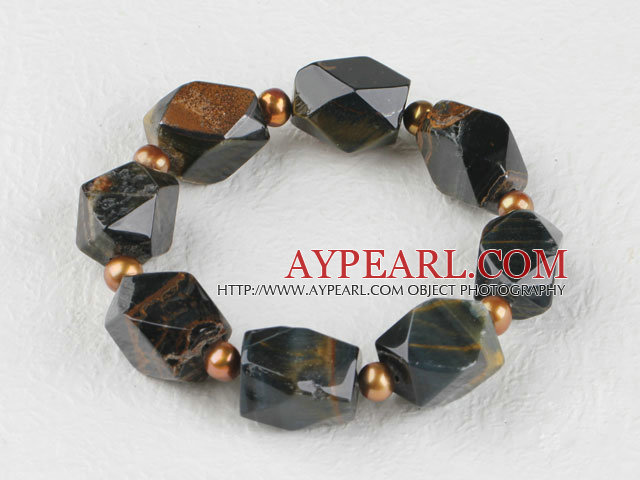 7.5 inches elastic tiger eye brown pearl bracelet