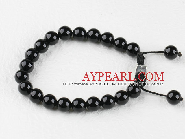 7.5 inches 8mm black agate brecalet with extendable chain