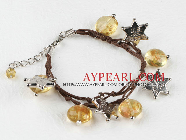 yellow colored glaze star charm bracelet with extendable chain