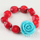 7,5 pouces élastiques corail rouge Bracelet fleur bleu turquoise