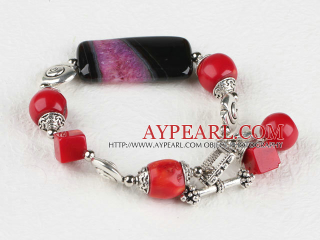 red coral and agate bracelet with lovely toggle clasp