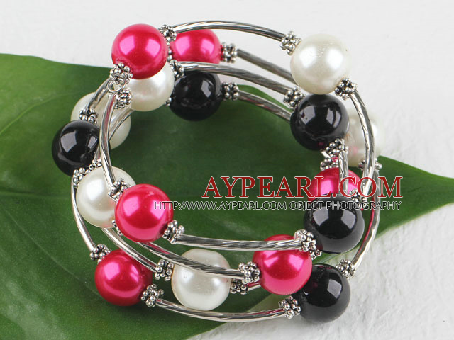 7,5 pouces trois perles de couleur coquille 12mm Bracelet envelopper