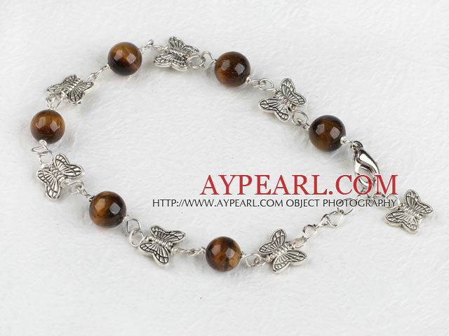 7.5 inches tiger eye butterfly charm bracelet with extendable chain