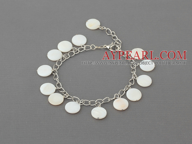 11mm white round shell bracelet with extendable chain