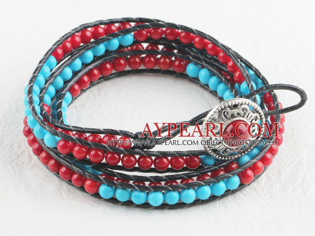 Turquoise and coral personalized wrap bracelet