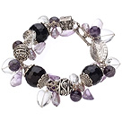 Wholesale Vintage Style Heart Shape Clear Crystal Purple Agate Amethyst Tibet Silver Accessory Charm Bracelet With Toggle Clasp