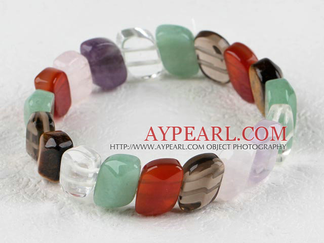 Pitched fillet assorted multi stone elastic bangle bracelet