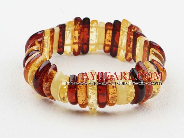 Multi Color Long Branch Shape Oäkta Amber Elastic Bangle Armband