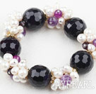 Assorted White Freshwater Pearl and Big Purple Agate Stretch Bracelet