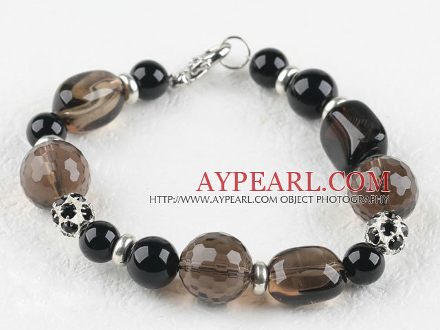 Assortiment bracelet à quartz fumé en agate et noir avec fermoir