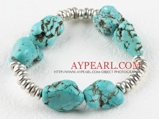Turquoise and small metal loop elastic bracelet