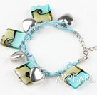 Square shape blue colored glaze and heart shape accessories bracelet