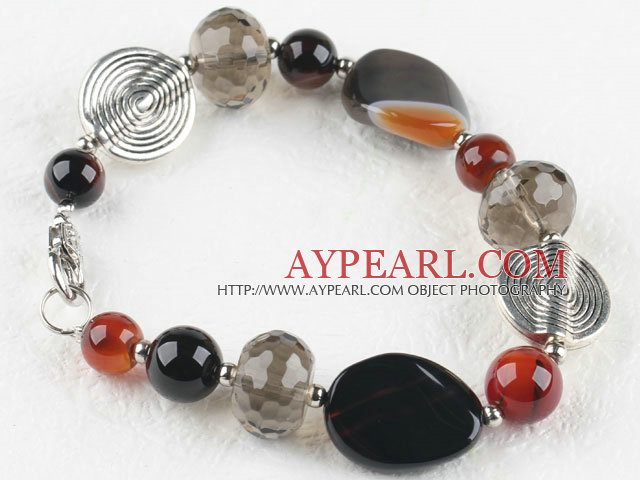 Assorted smoky quartz and agate bracelet with lobster clasp