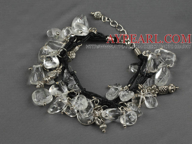 Multi strand fillet white crytal chip bracelet with adjustable chain