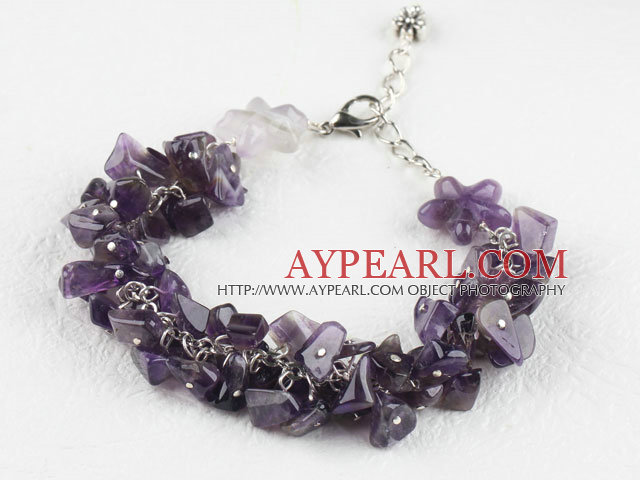 Single strand amethyst chip bracelet with adjustable chain