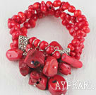 7.5 inches three strand red coral elastic bracelet