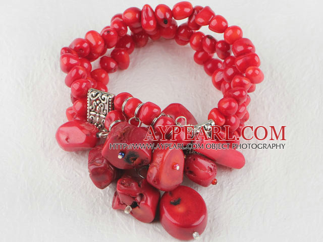 7.5 inches three strand red coral elastic bracelet