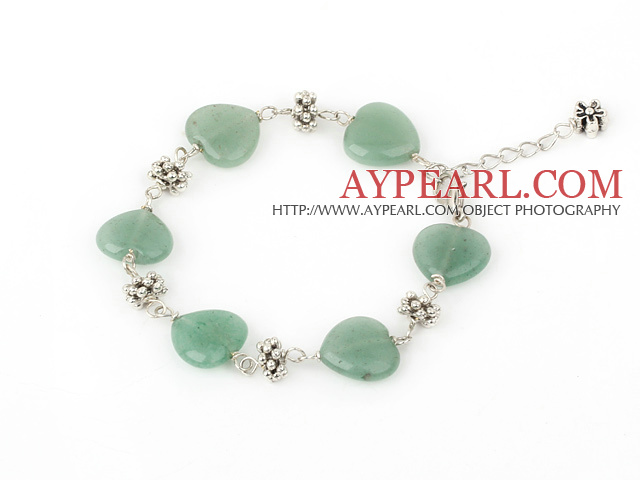 full heart 14mm aventurine tibet silver bracelet with extendable chain