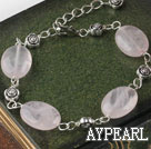 Cute style rectangle shape rose quartz bracelet with adjustable chain