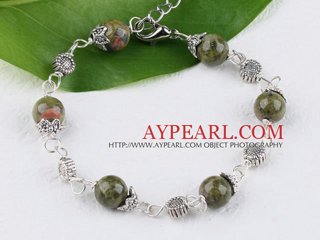 Cute style unakite stone bracelet with lobster clasp