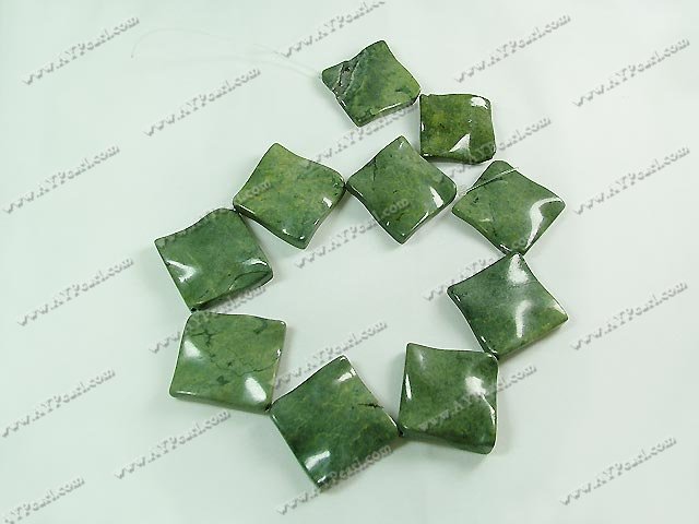 African jade beads, 4*6 wavy flat square, sold per 15.7-inch strand.