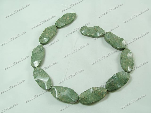 Chinese jade beads, 15*33mm wavy flat oval, sold per 15.7-inch strand.