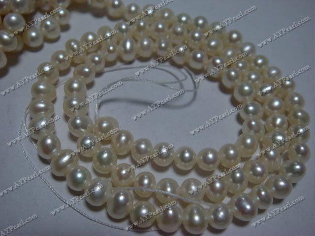 Freshwater pearl beads,white, 8-9mm oval, sold per 15-inch strand.