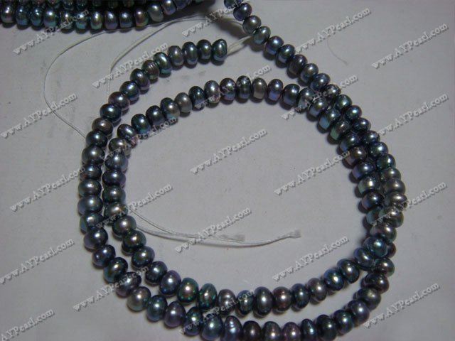 black pearl beads, 7-8mm round, sold per 15-inch strand.