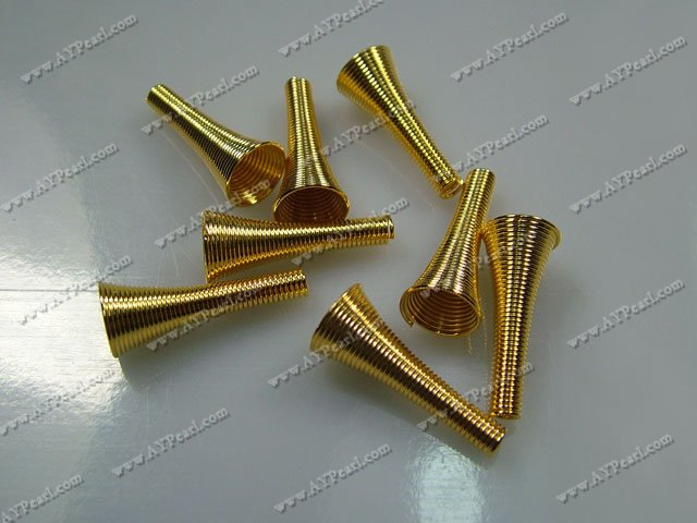 Alloy spring beads, golden,14*26mm spring style horn, Sold per pkg of 10.