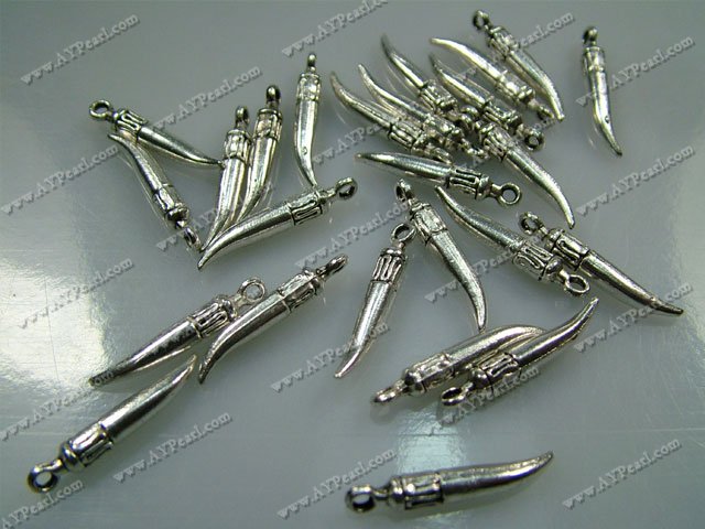 Alloy pendant/charm ,4.5*23mm knife, Sold per pkg of 100.