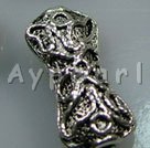 Alloy beads, 8*18mm pillow with carved flower, Sold per pkg of 100.