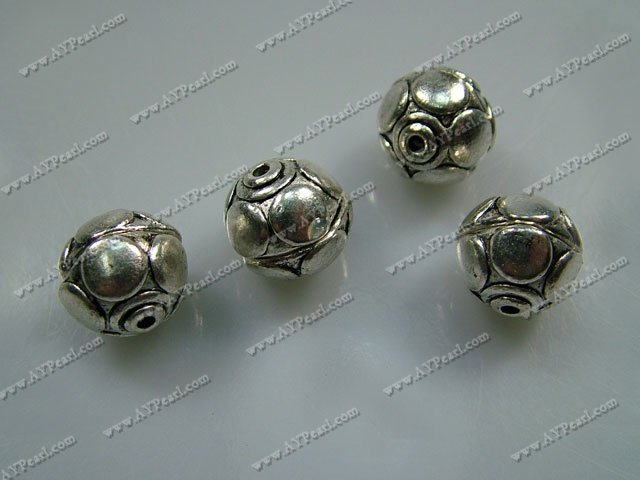 Metal alloy beads,16mm carved round, Sold per pkg of 5.
