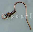 Red Cooper Earring hooks,21mm fishhook with ball, Sold per pkg of 2000.